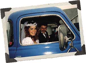 Nini and hubby in their wedding truck